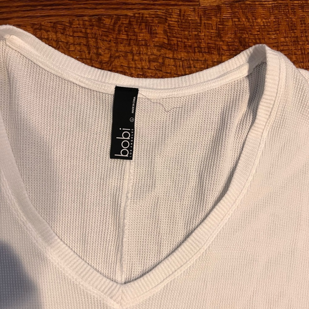 bobi Los Angeles White Ribbed V-Neck Long Sleeve Top Size L NWT - Picture 2 of 10